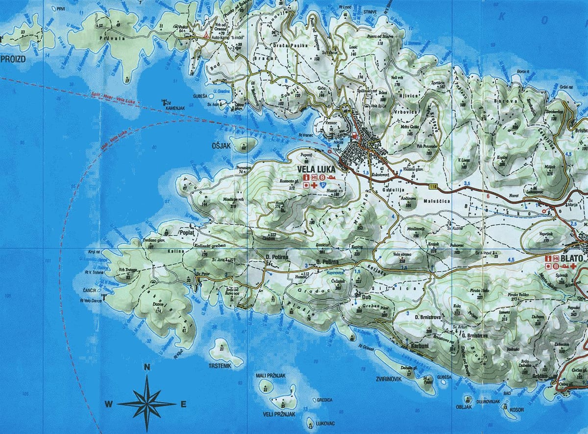 peta dari korcula, kroasia
