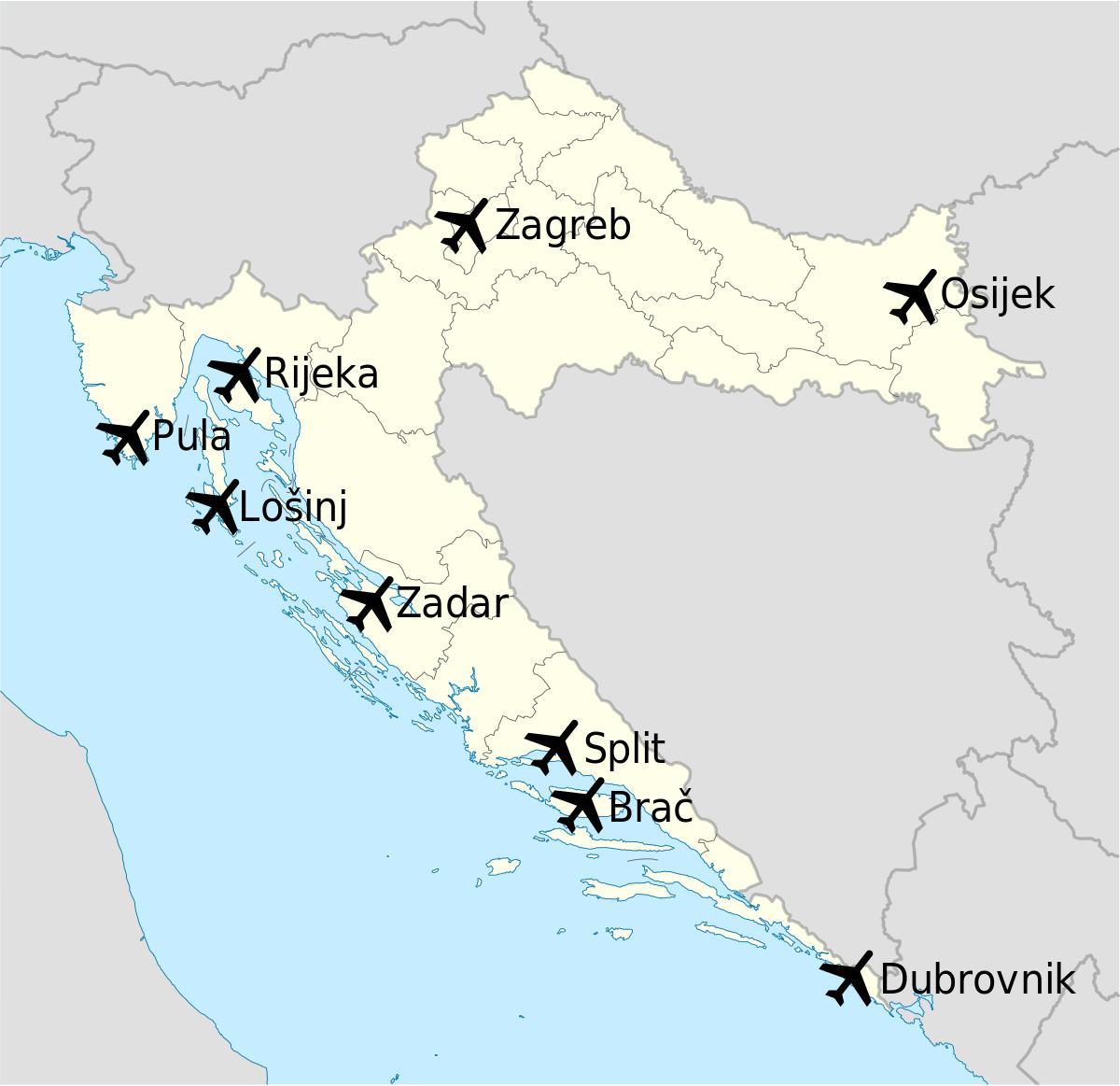 peta dari kroasia menunjukkan bandara