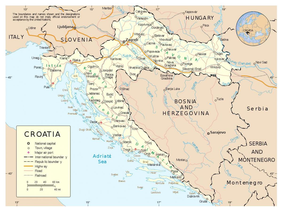 peta dari kroasia dengan kota-kota
