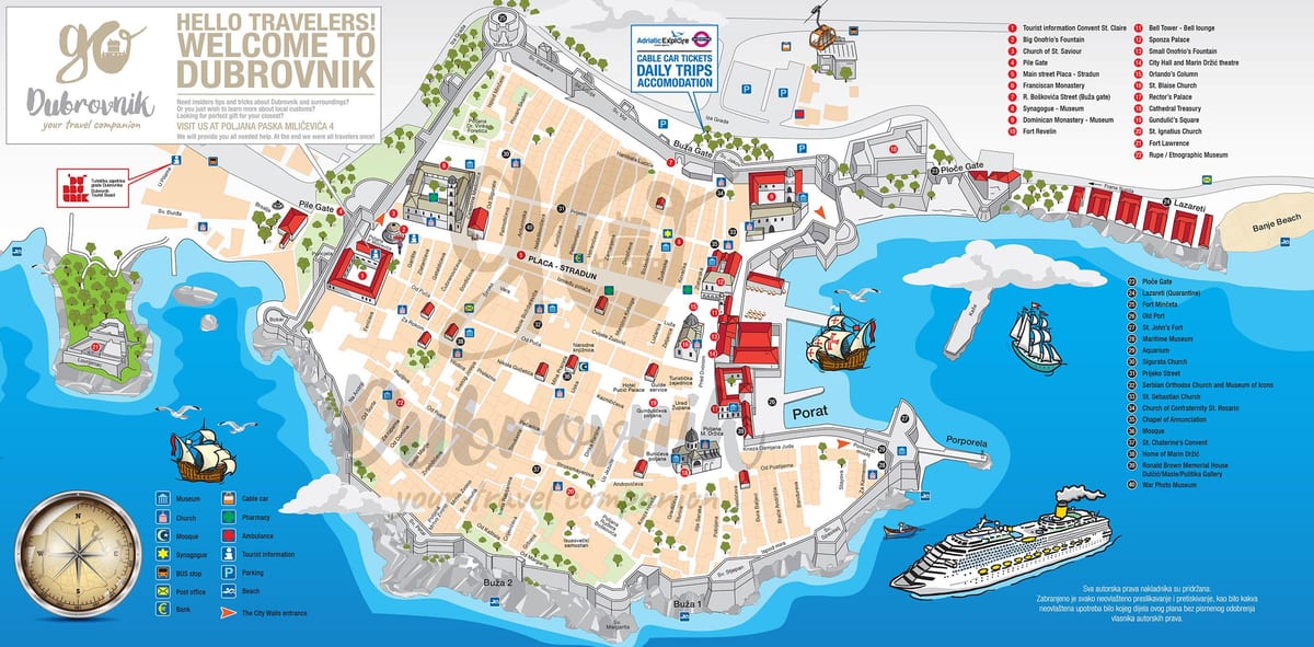 peta dari kota tua dubrovnik, kroasia