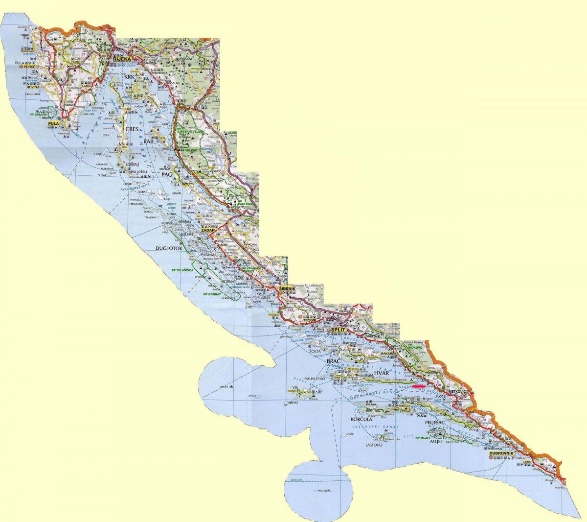 peta dari kroasia pantai dan pulau-pulau