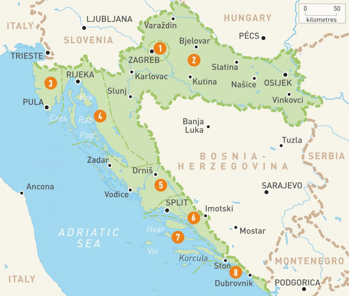 peta dari kroasia dan pulau-pulau